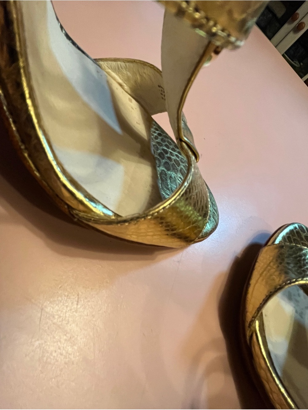 MIchael Kors Gold snakeskin print Metallic Strappy High Heels - Picture 13 of 13